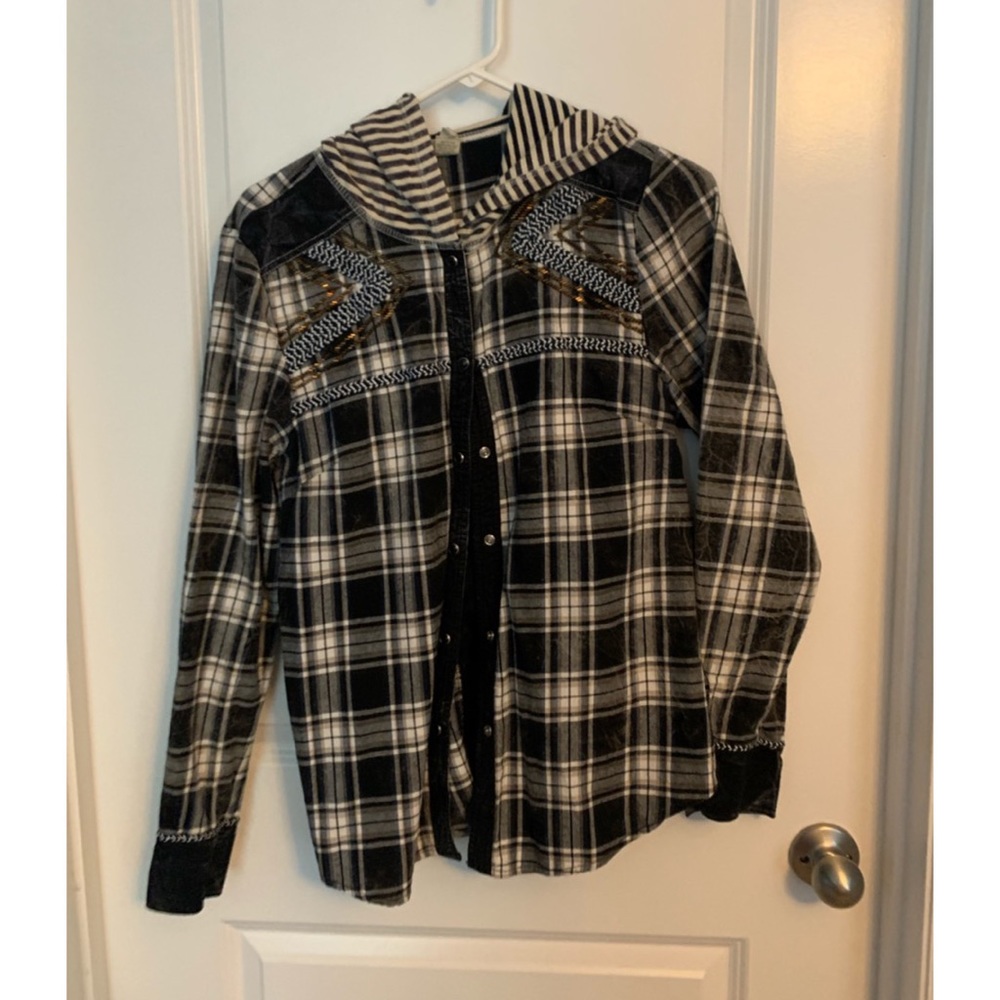 Plaid button down hoodie